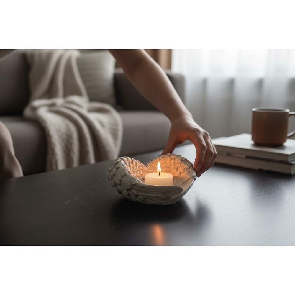 Angel Wings Tealight‎ Prayer Candle Holder, Christening Deco Jewelry Ring Bowl